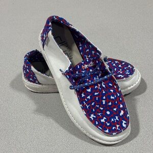 Hey Dude Red and Blue Patterned Loafers